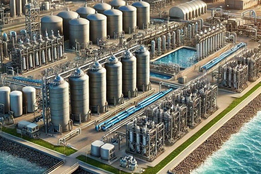 Sedimentation basins of a desalination plant