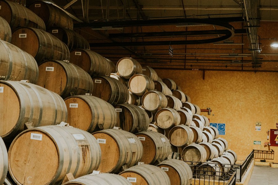 Oak barrels stacked for ageing