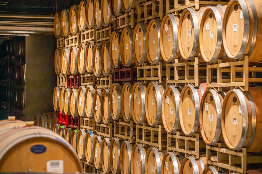 Oak barrels on ageing racks
